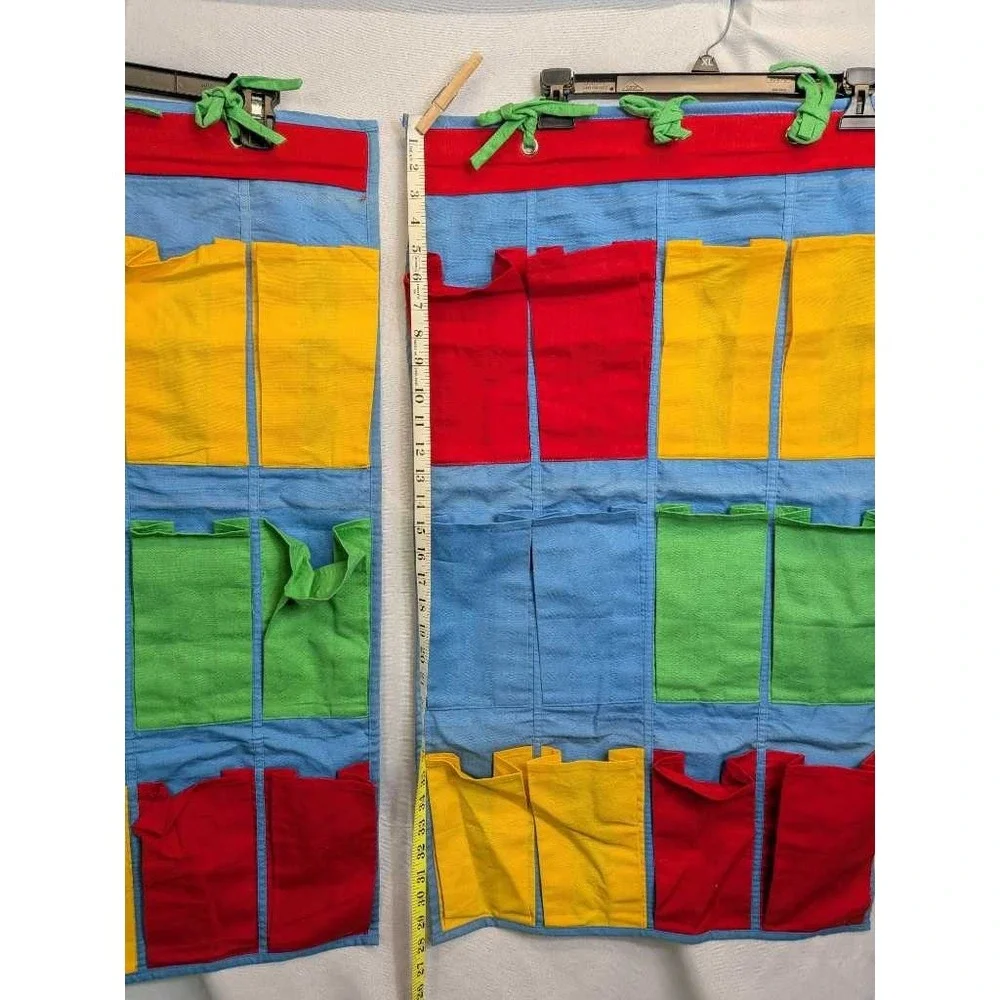 Vintage Classroom Hanging Pocket Organizer Red Yellow‎ Green Blue 2 Pc Set